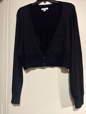 Nine West Black V-Neck Cropped Knit Cardigan